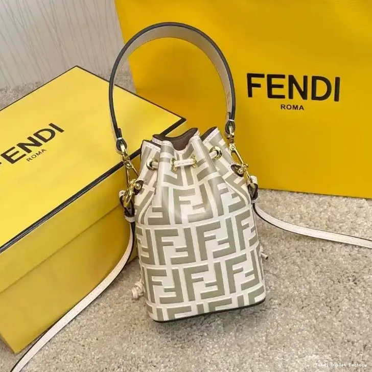 Cheap HOT White Motif Tresor Calf In Mini Bag Leather Fendi FF Bucket Mon 0526